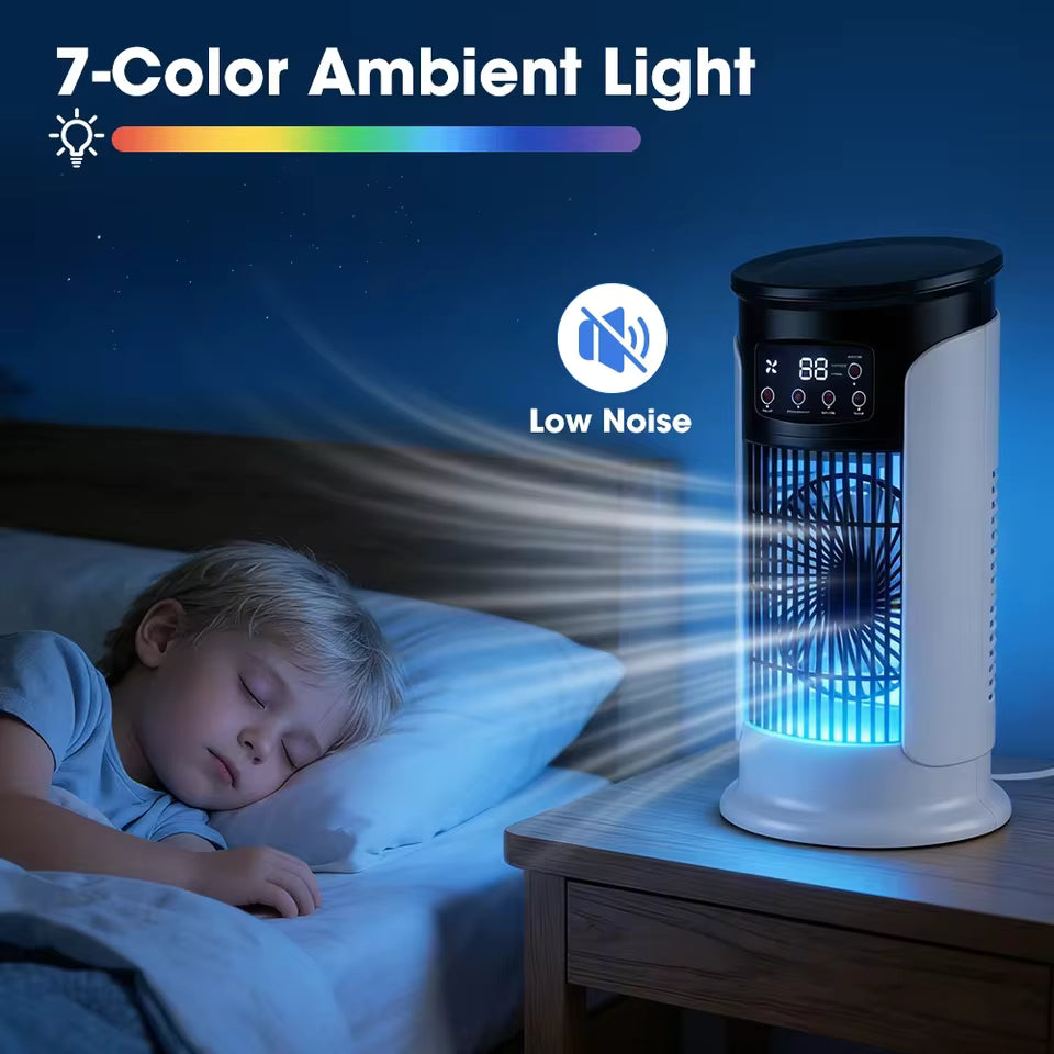 Ventilador torre con sistema de niebla y oscilación 90° automática
