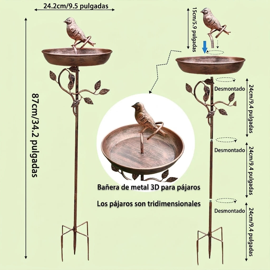 Bebedero decorativo para pájaros de jardín — dimensiones