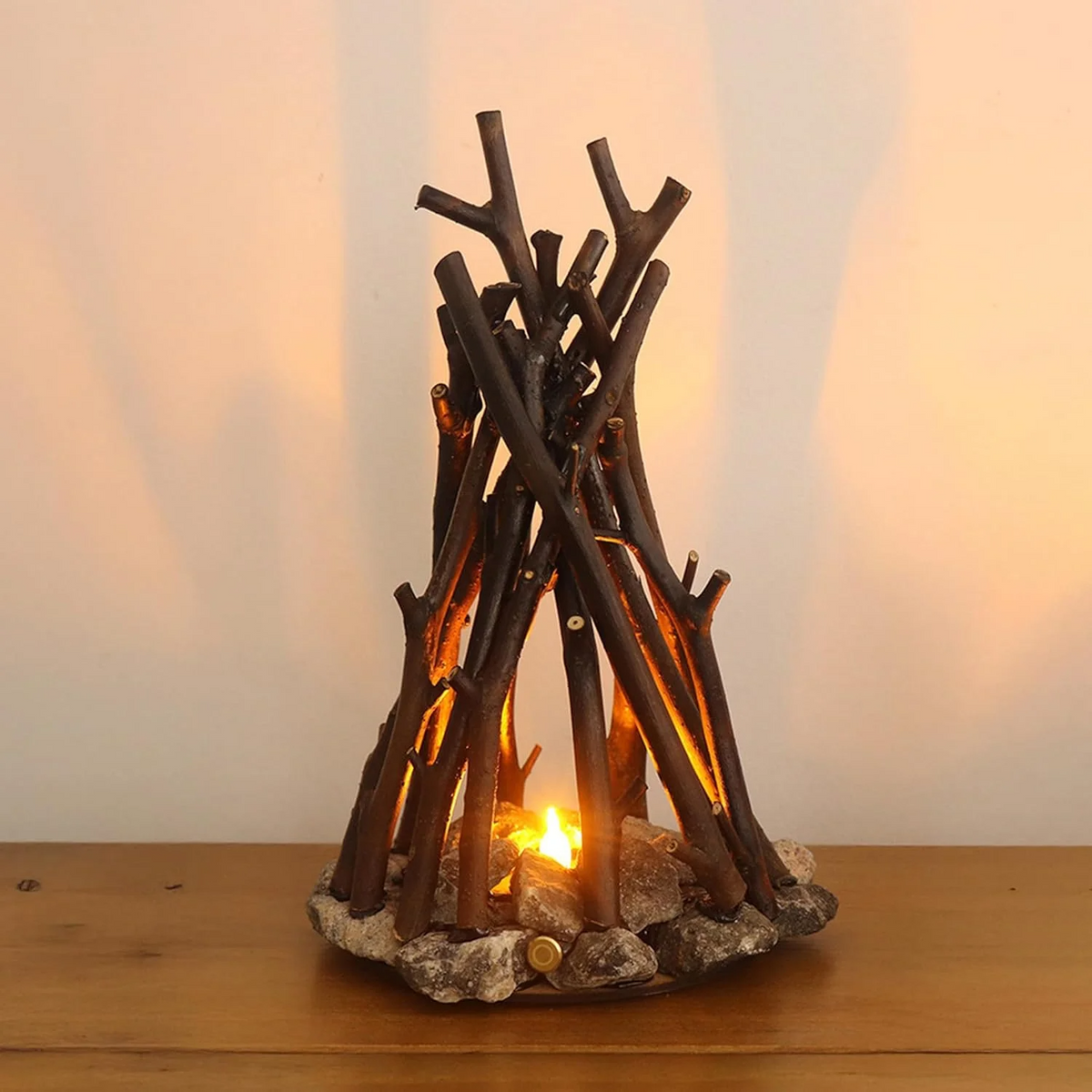 Lampe décorative LED de table en forme de feu de camp avec lumière chaude