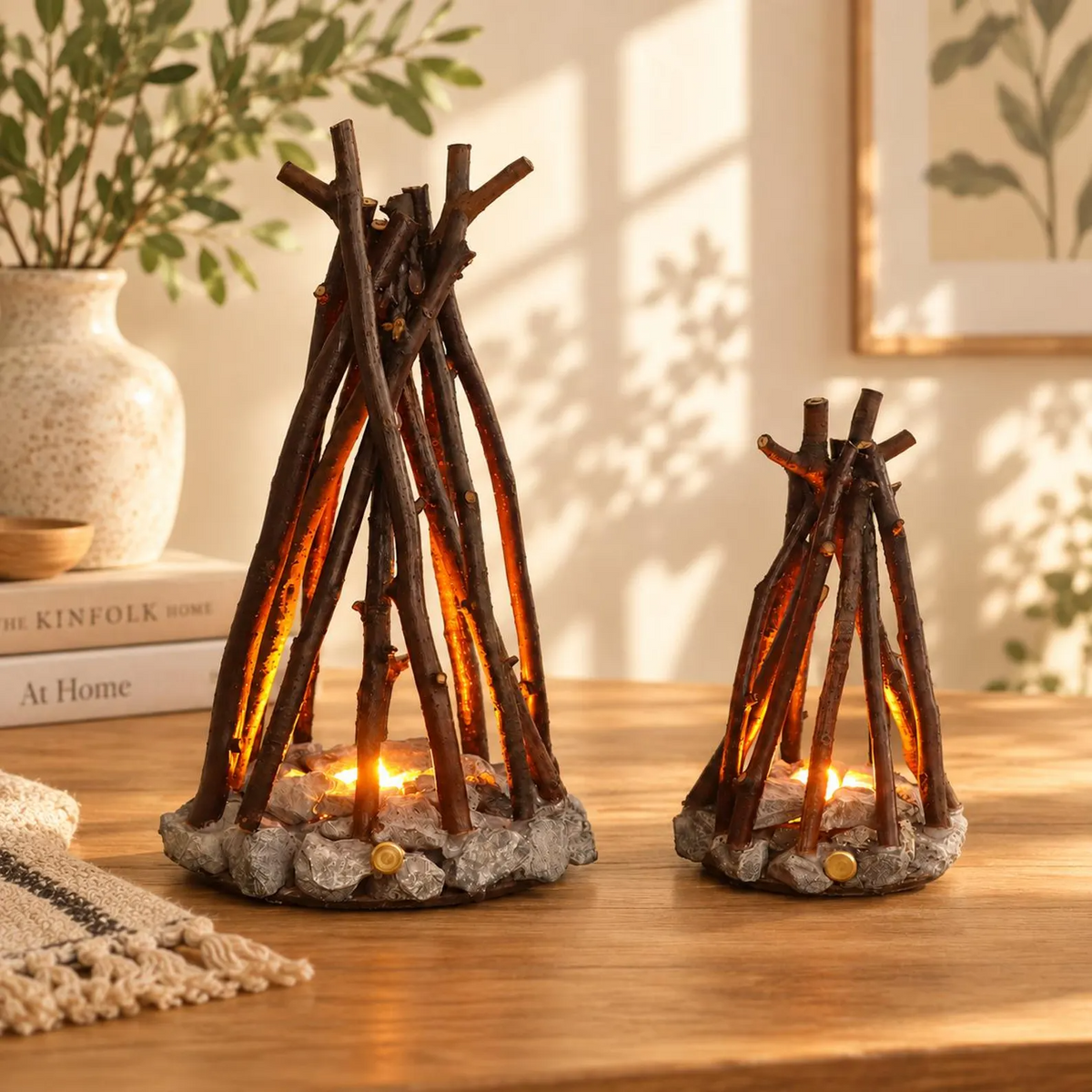 Lampe décorative LED de table en forme de feu de camp avec lumière chaude