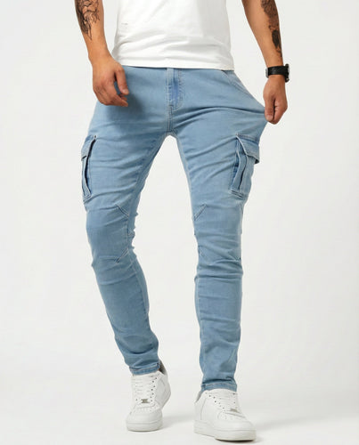 Pantalón Cargo Hombre Elástico Marino – Bolsillos Laterales