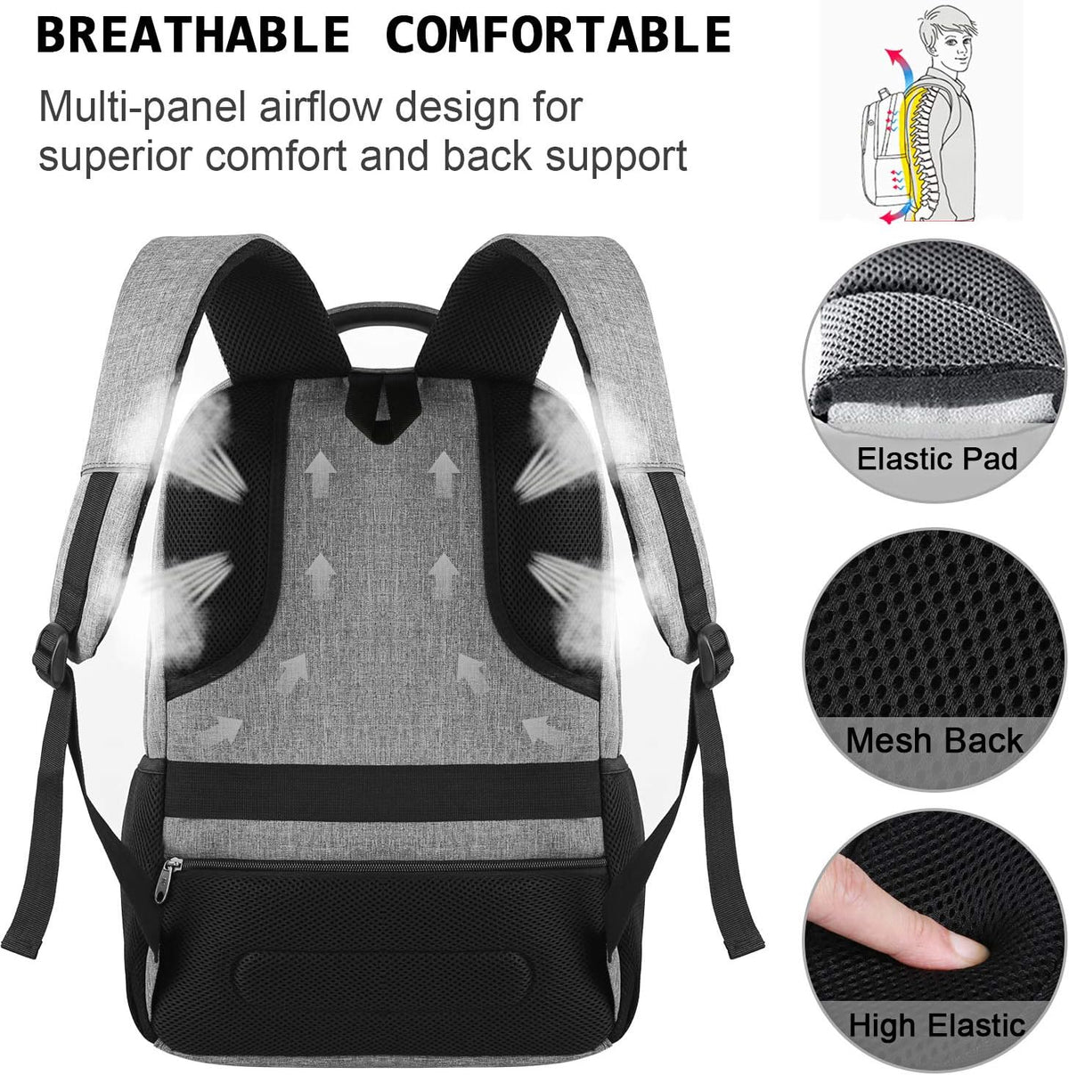 Mochila Delgada Antirrobo para Portátil con Puerto de Carga USB