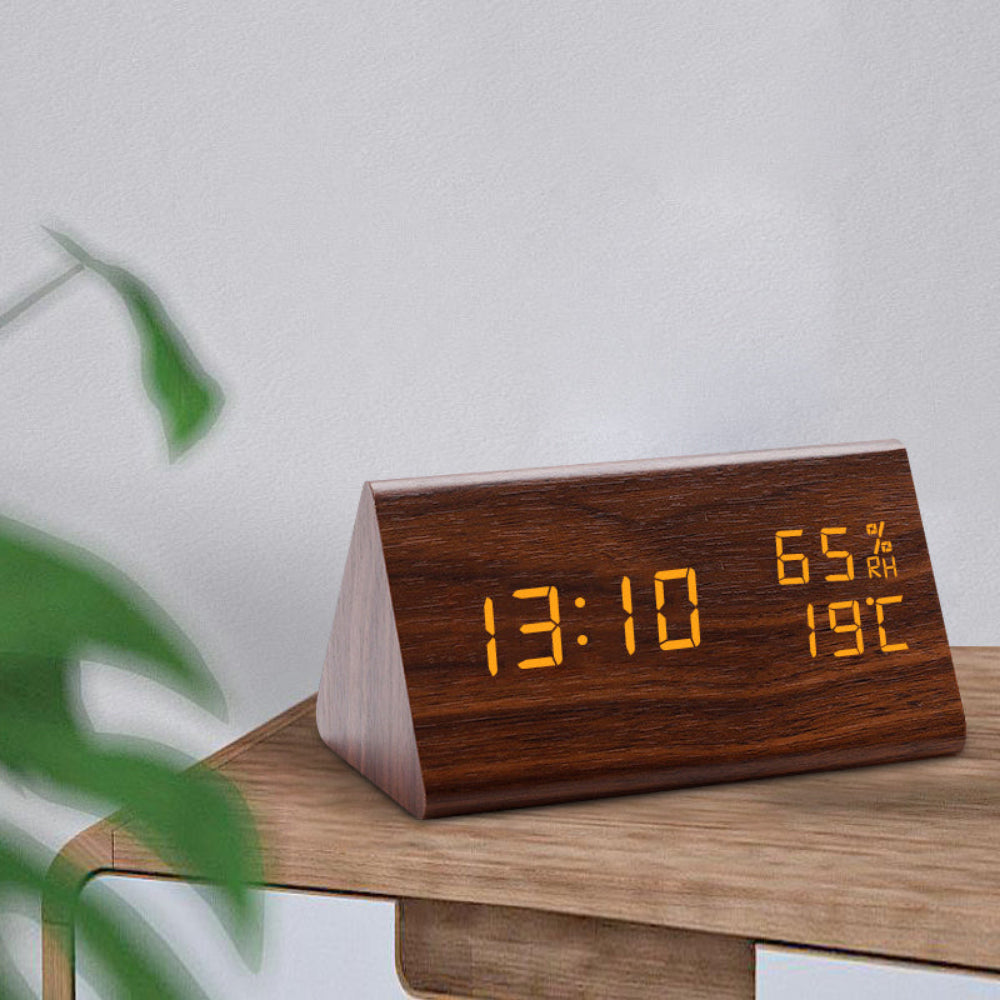 Despertador LED Digital de Madera Moderno con Temperatura