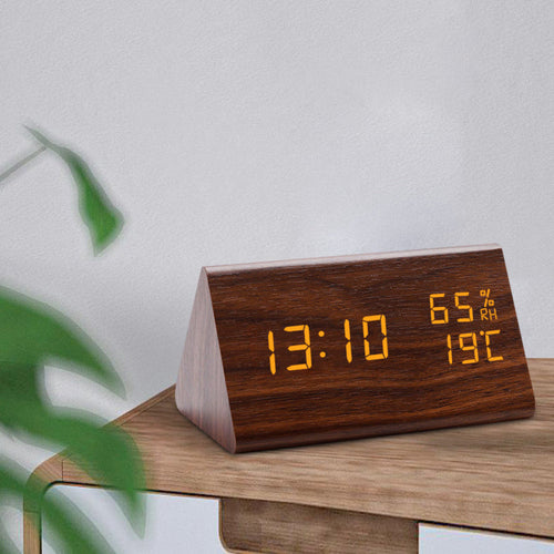 Despertador LED Digital de Madera Moderno con Temperatura