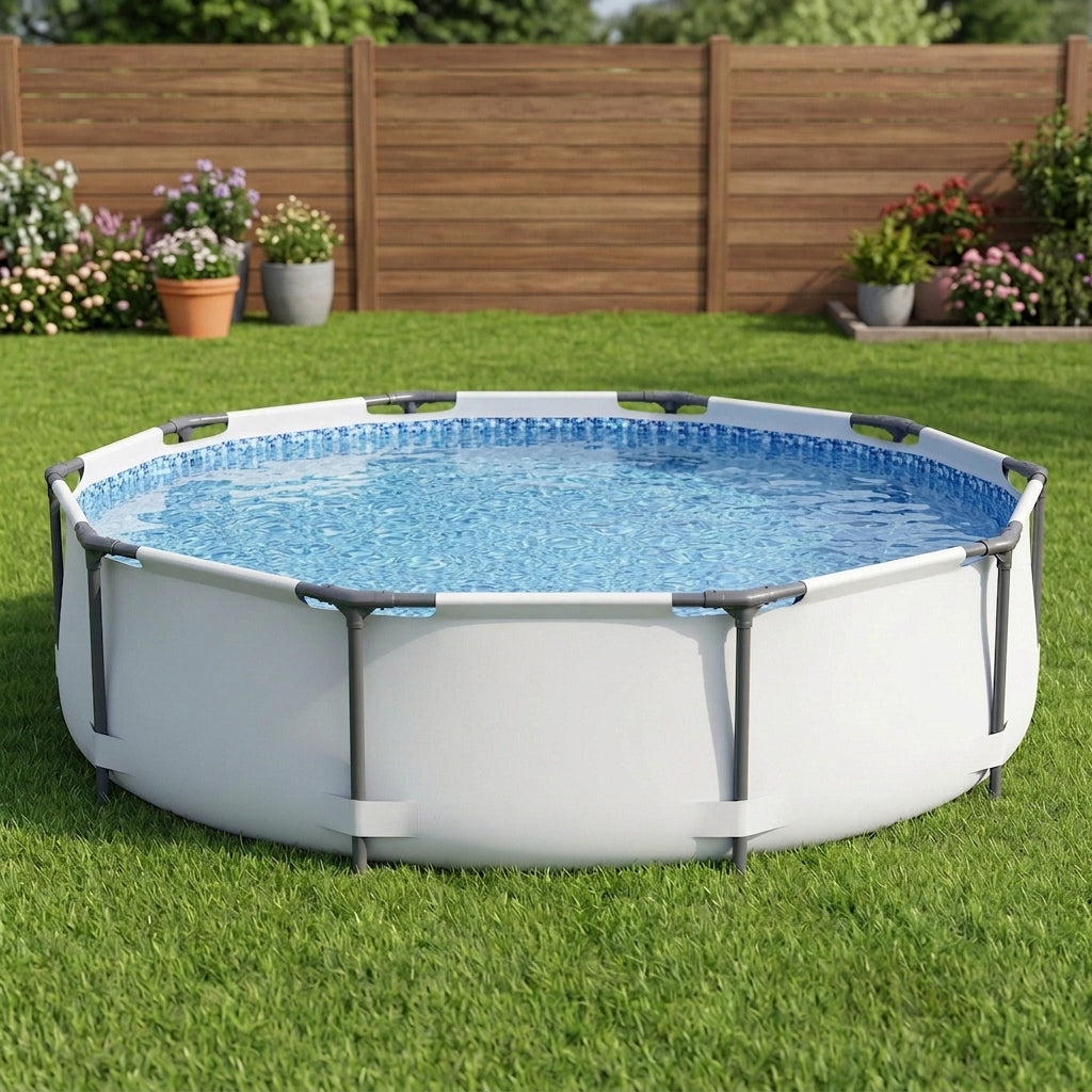 Piscina redonda 305cm estructura acero - montaje en jardín