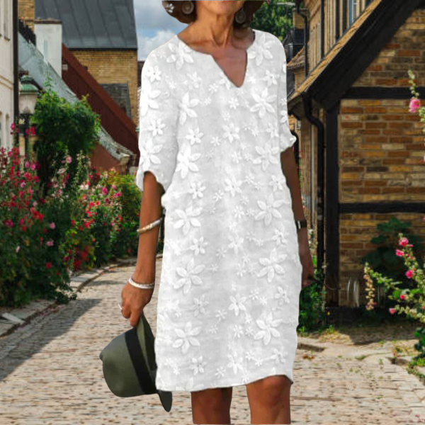 Vestido Floral para Mujer | Escote en V y Mangas Tres Cuartos