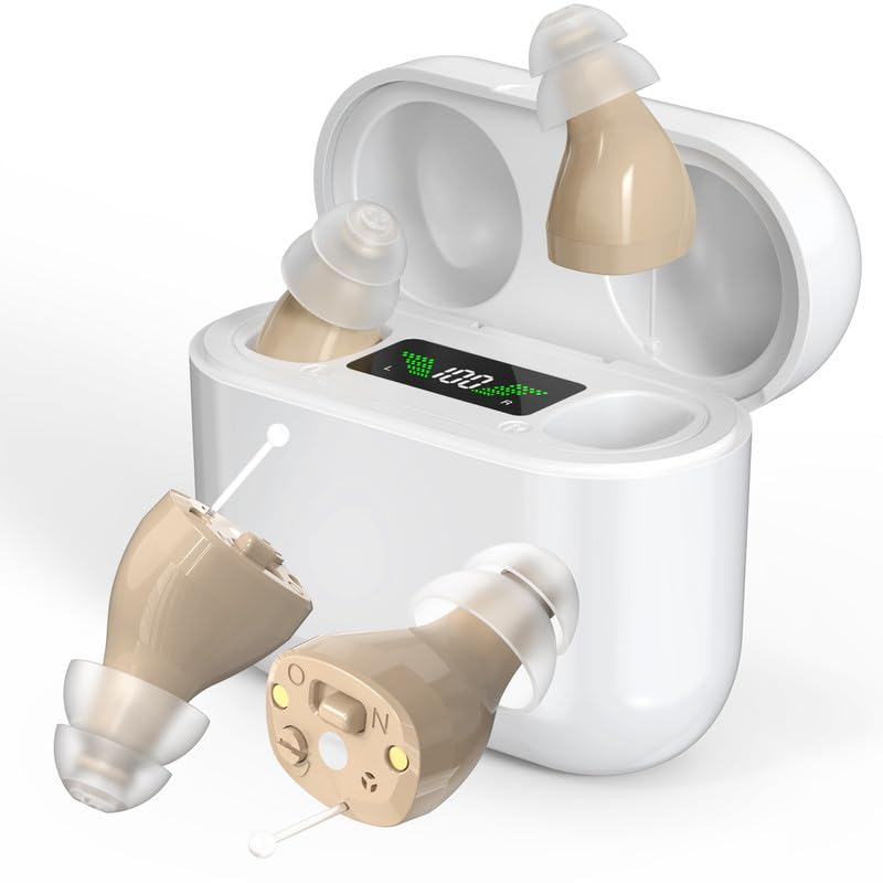 Oplaadbare in-ear-geluidsversterker met oplaadcase