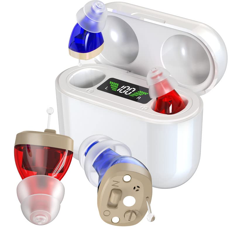 Oplaadbare in-ear-geluidsversterker met oplaadcase