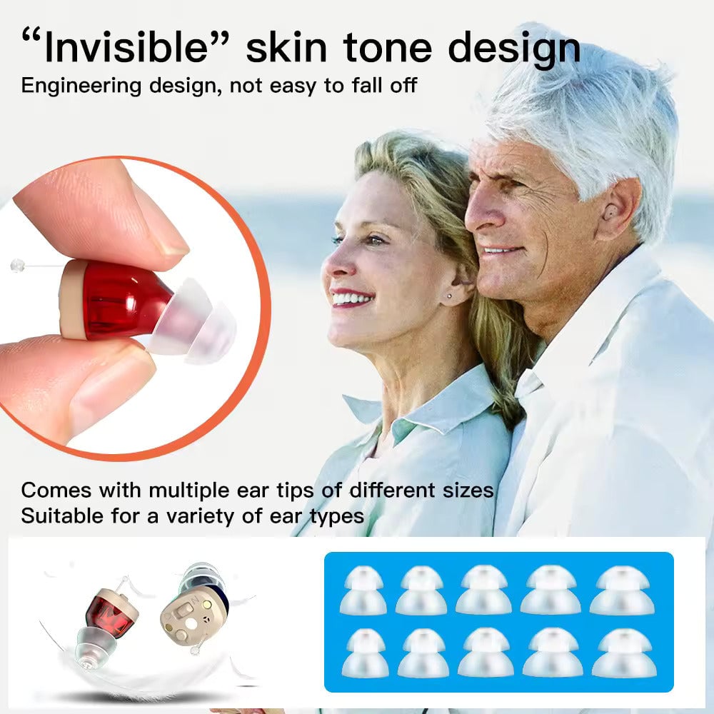Oplaadbare in-ear-geluidsversterker met oplaadcase