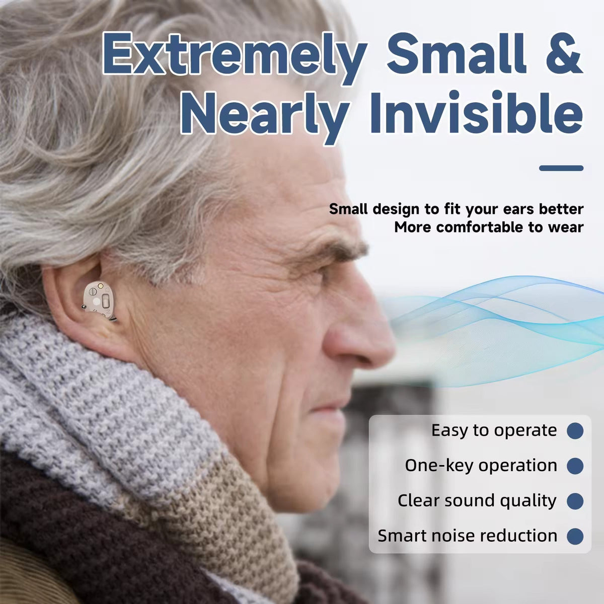 Oplaadbare in-ear-geluidsversterker met oplaadcase